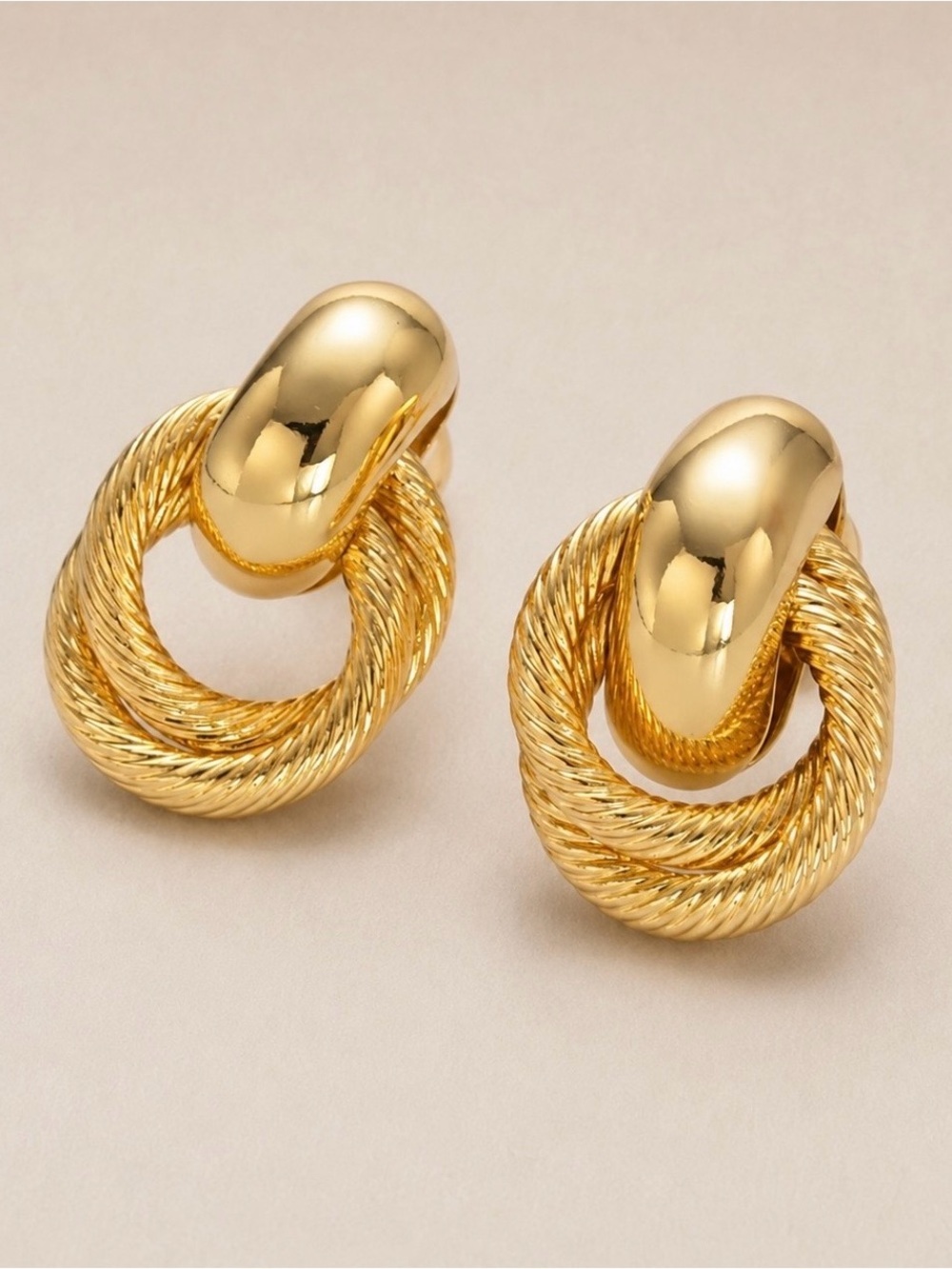 Gold Circular Croissant Doornocker Earrings (7022)